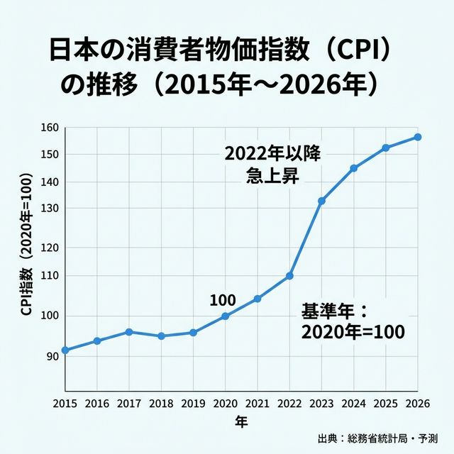 日本の消費者物価指数（CPI）の直近10年の推移グラフ
