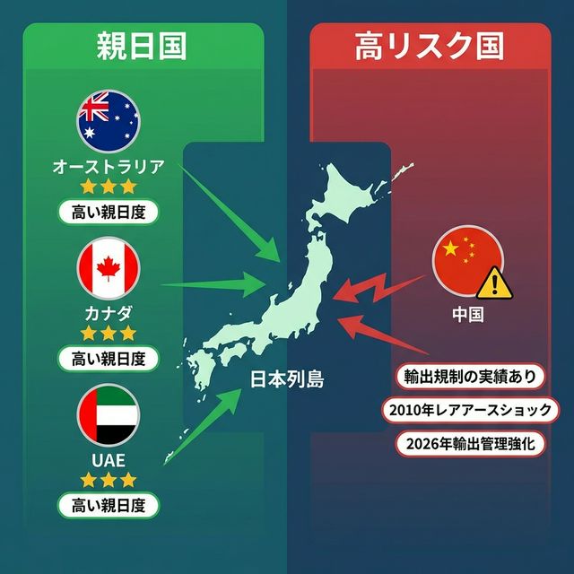 親日国vs高リスク国の比較：オーストラリア、カナダ、UAEと中国