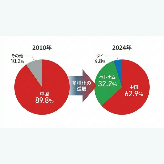 レアアース輸入先の変遷（2010年→2024年）
