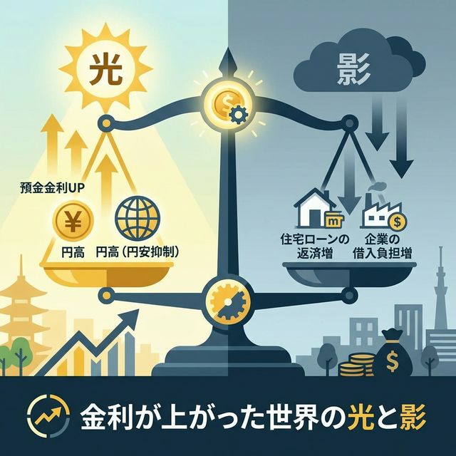 日銀の利上げによるメリット・デメリット対比図