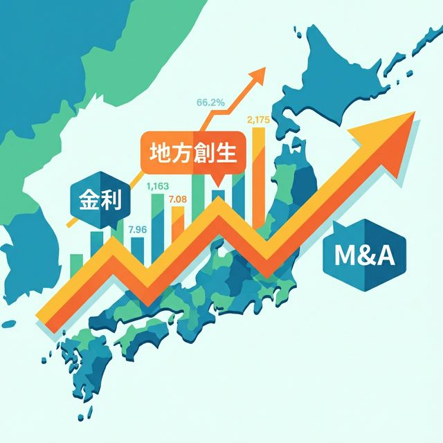 日本の地方銀行の株価上昇を象徴するアイキャッチ画像