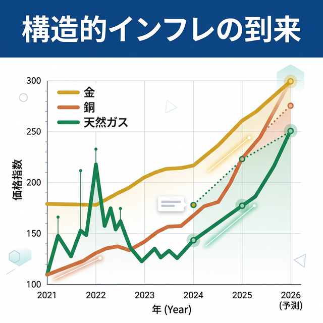 2021-2026年 金 銅 天然ガス コモディティ価格推移