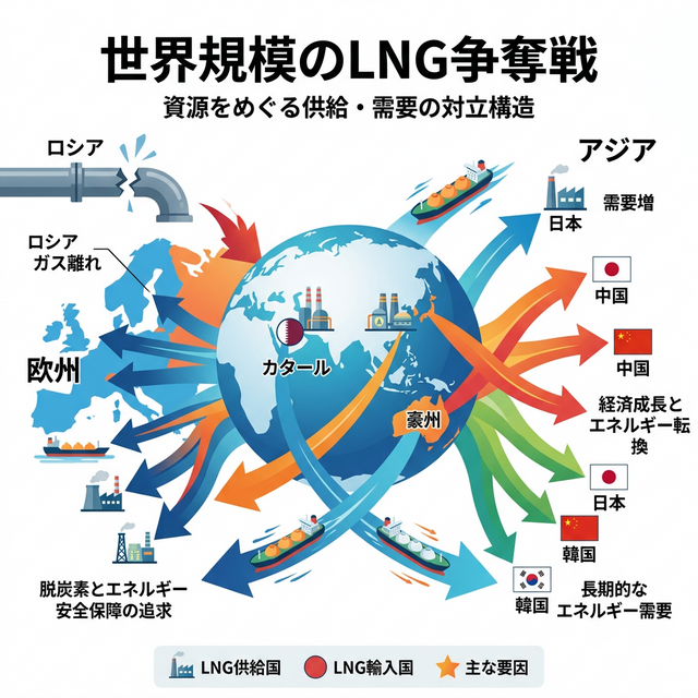 LNG争奪戦 欧州 アジア 天然ガス価格上昇 図