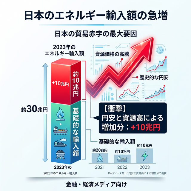 日本のエネルギー輸入額の急増チャート