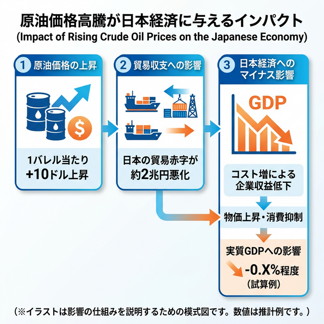 原油価格上昇 日本貿易赤字 2兆円 GDP押し下げ インパクト図解